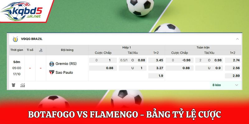 Soi kèo Botafogo vs Flamengo - bảng tỷ lệ kèo